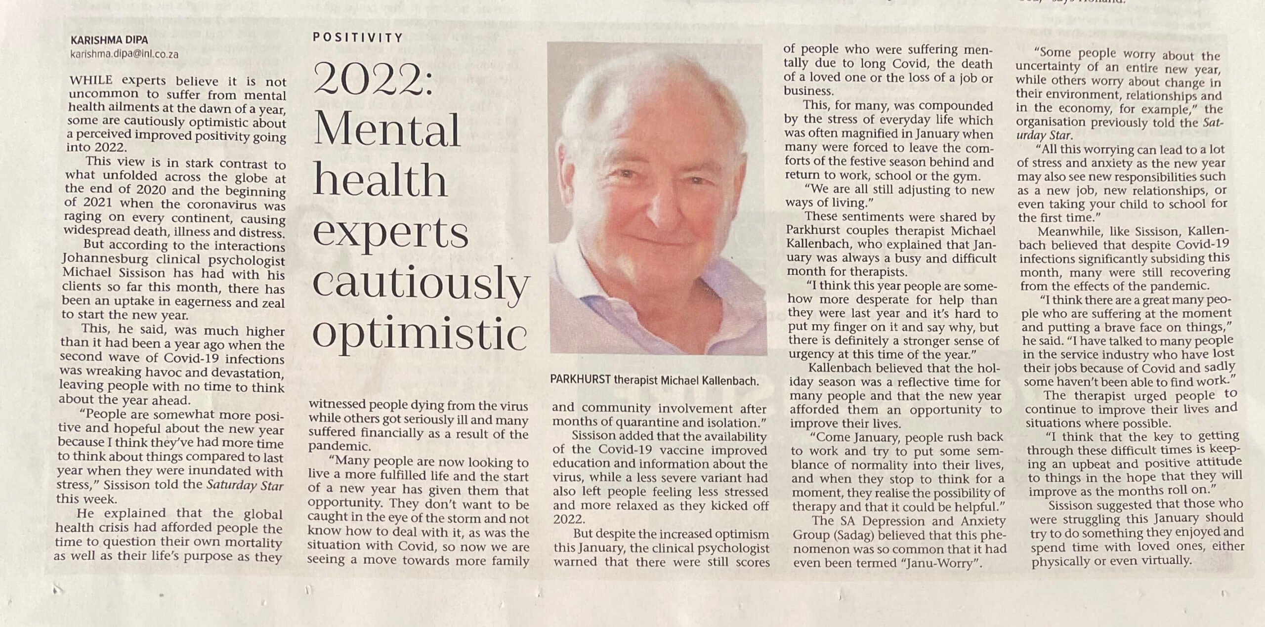 Saturday star January 15 article